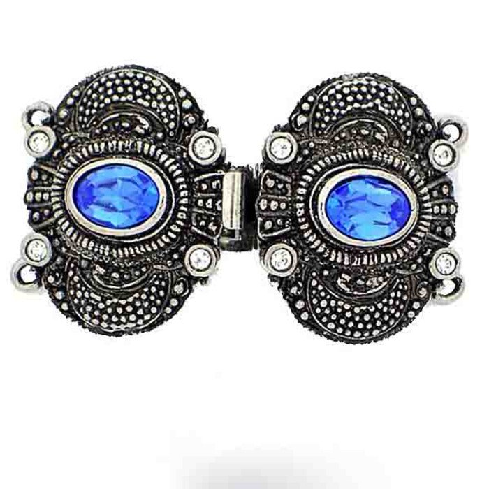 Clasp with 2 rows and spring tongue mechanism; Colour of the stones in the center: Sapphire