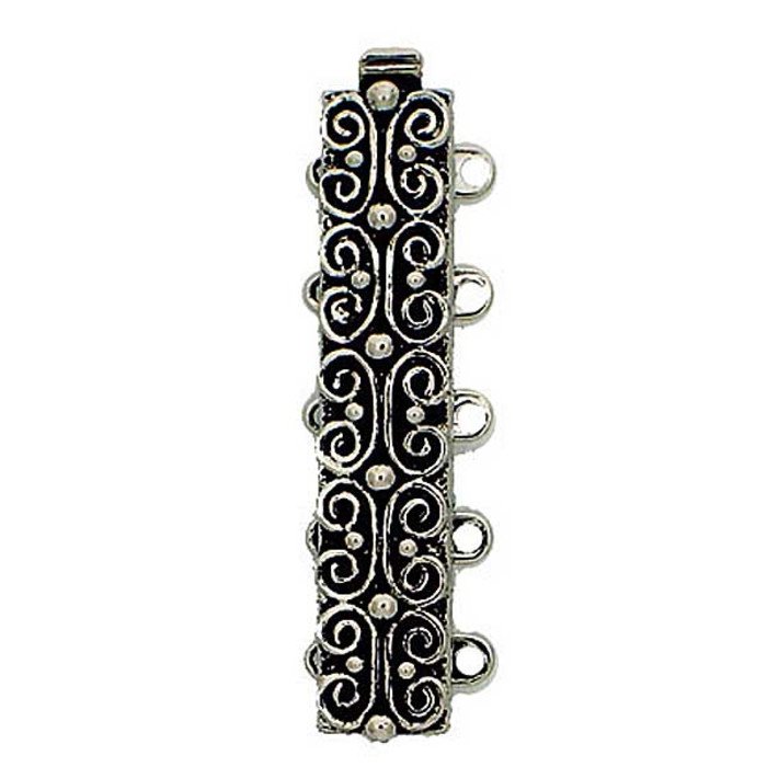 5 row narrow box clasp with spring mechanism and ornamental design perfect for bracelets and tight choker necklaces, sliderclasp, rectangular multi-row / -strand