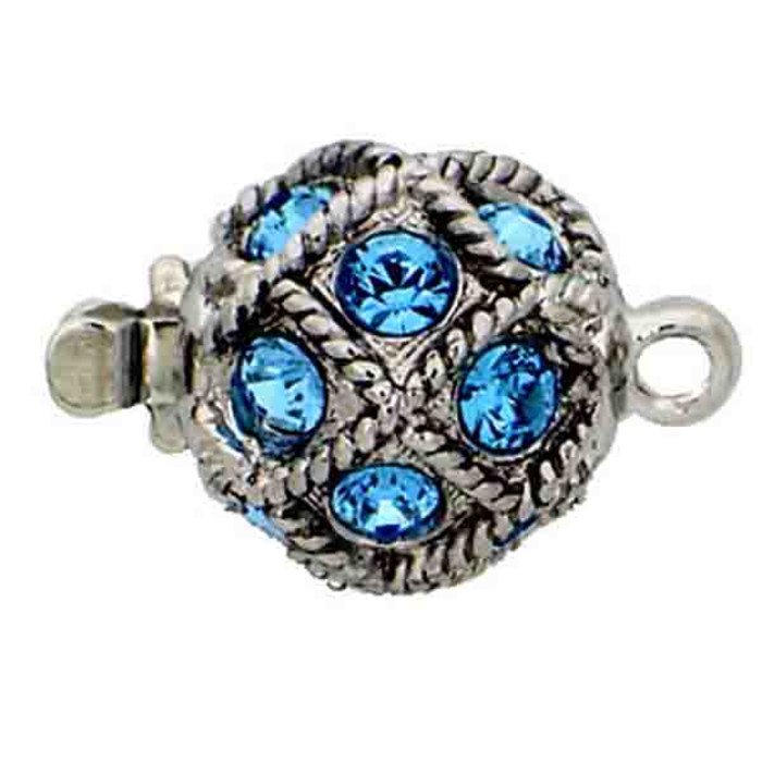 Ball clasp with springtongue mechanism; color: aquamarine