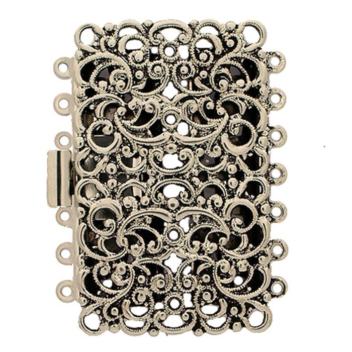 rectangular filigree box clasp with 7 rows and spring tongue mechanism