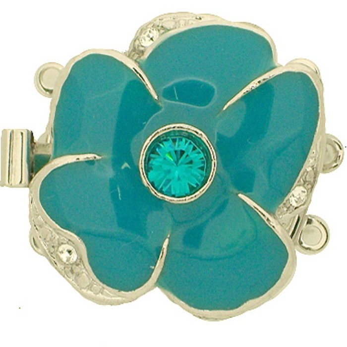 3 strand flower box clasp with spring mechanism Colour of the middlestone: blue zircon; Colour of enamel: ocean