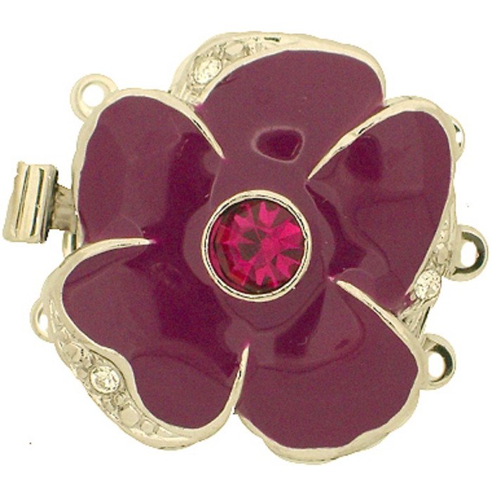 3 strand flower box clasp with spring mechanism Colour of the middlestone: fuchsia; Colour of enamel: fuchsia