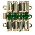 Historical German Rhinestone Clasp with 3 rows and springtongue mechanism; colour of stone in the middle: emerald 13300-03-06-00-a13