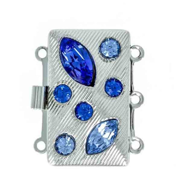 3 rows clasp with spring tongue mechanism; Colours of the stones: sapphire, light sapphire