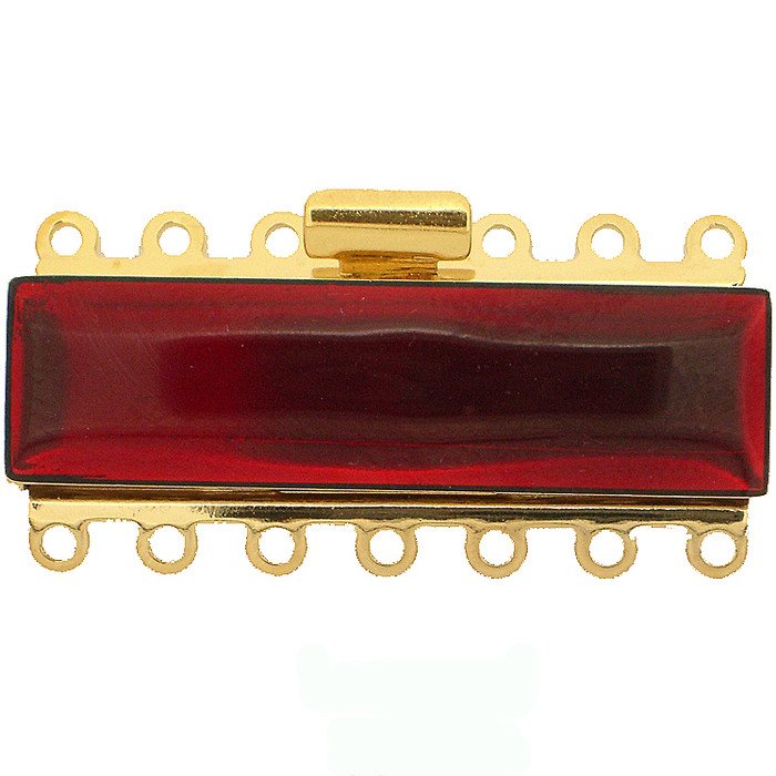 7 rows enamelled box clasp with spring tongue mechanism; Colour: transparent red