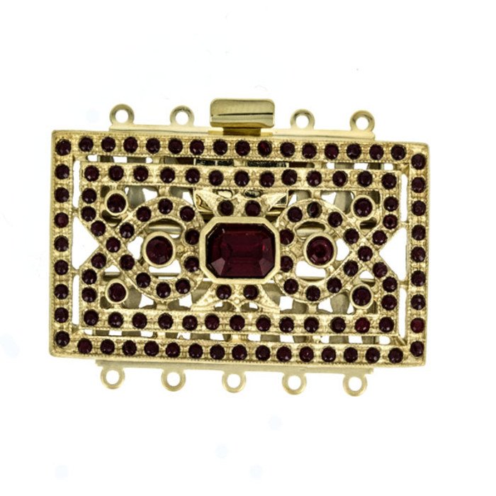 art deco multistranded box clasps with with crystals in siam color for five rows or five strands