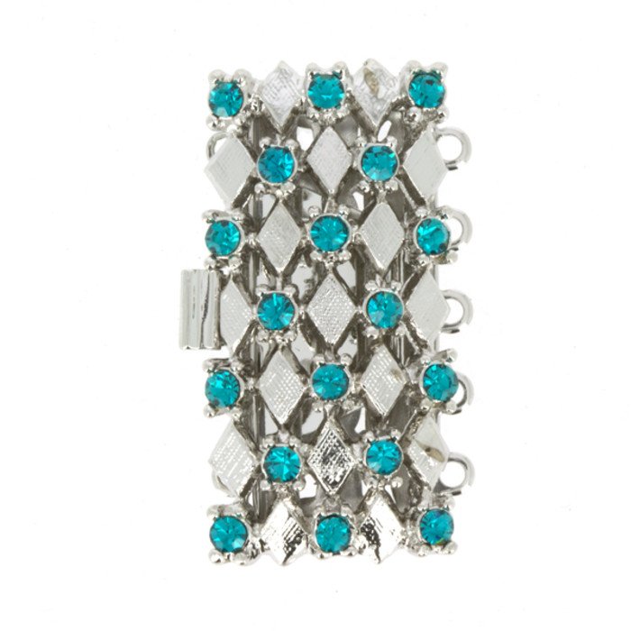 Clasp with 5 rows and springtongue mechanism colour of stones: blue zircon