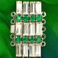 Historical German Rhinestone Clasp with 5 rows and springtongue mechanism; colour of stone in the middle: emerald 13302-05-06-00-a13