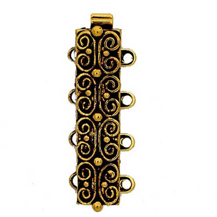 4 row narrow box clasp with spring mechanism and ornamental design perfect for bracelets and tight choker necklaces, sliderclasp, rectangular multi-row / -strand