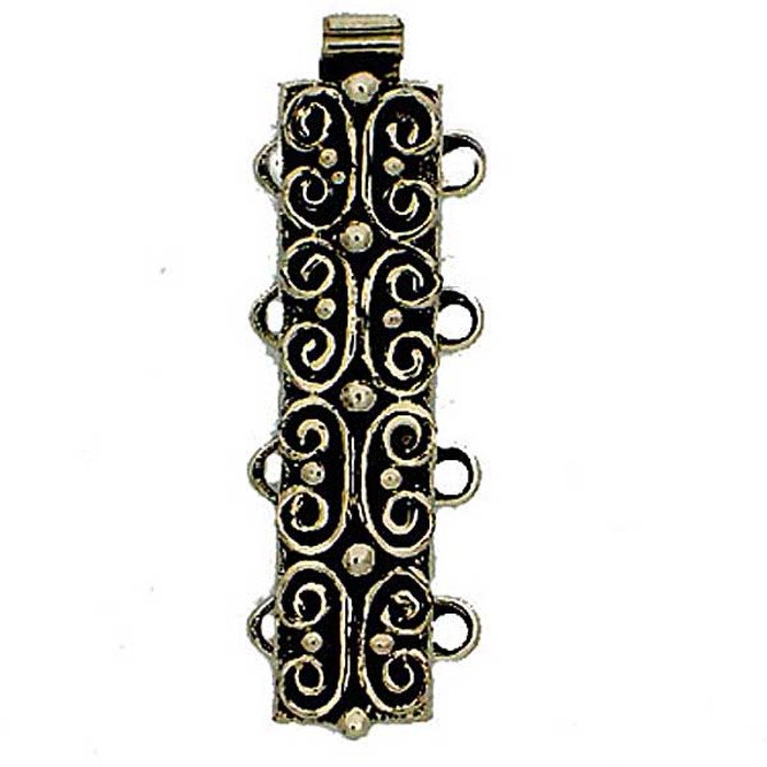 4 row narrow box clasp with spring mechanism and ornamental design perfect for bracelets and tight choker necklaces, sliderclasp, rectangular multi-row / -strand