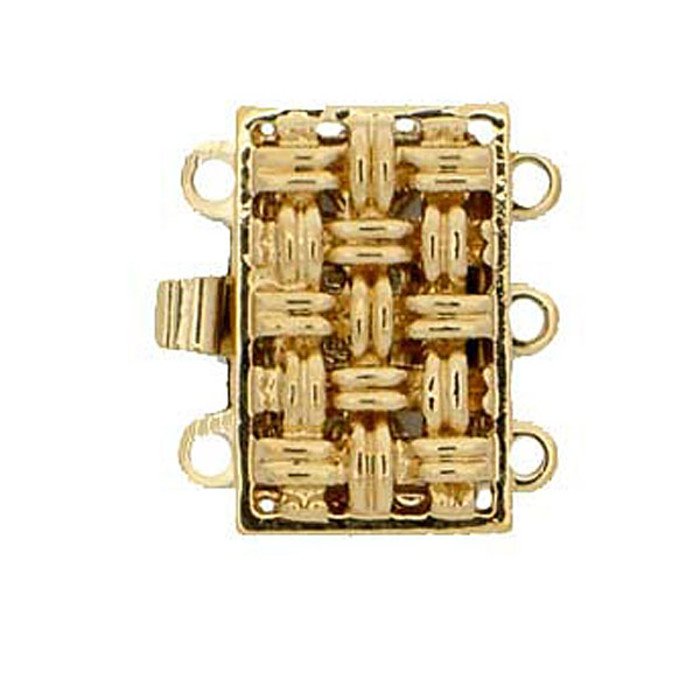 Bracelet-clasp multi-row /-strand clasp with 3 rows and structurated surface/tweed boucle design modern rectangular classic