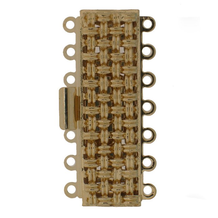 Bracelet-clasp multi-row /-strand clasp with 7 rows and structurated surface/tweed boucle design modern rectangular classic