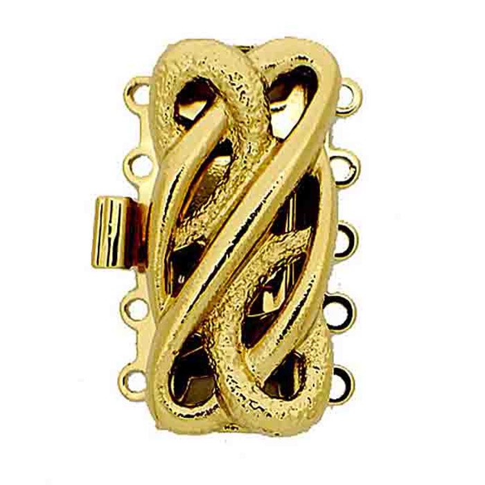 Box-clasp multi-row /-strand clasp with 5 rows and structurated surface modern rectangular