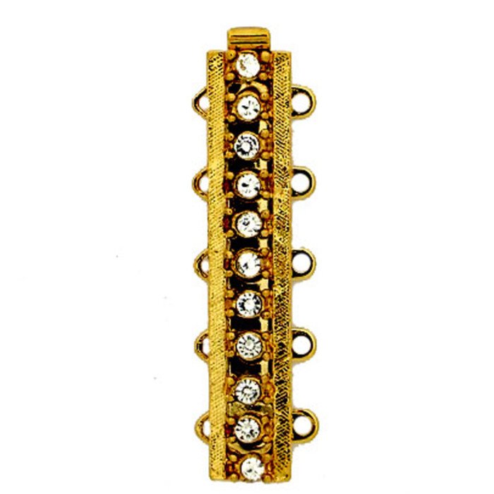 5 strand narrow bracelet box clasp with spring mechanism set with rhinestones in classic design