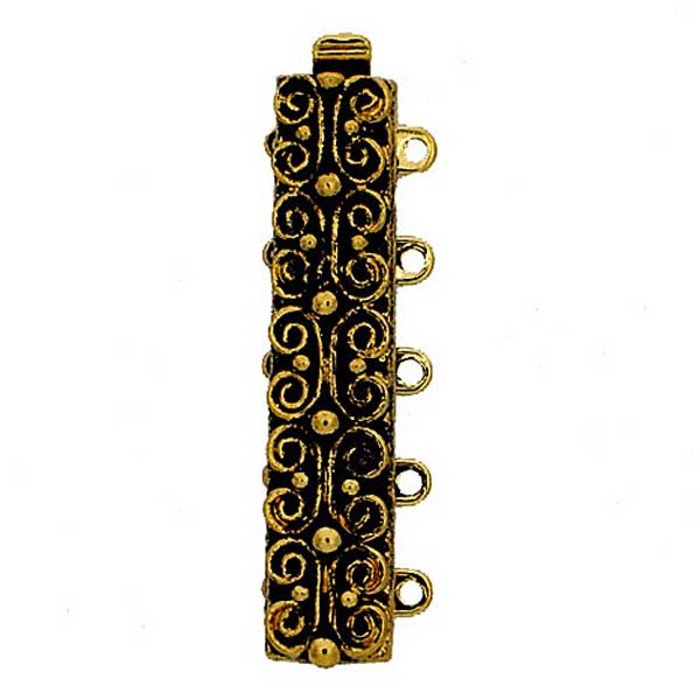 5 row narrow box clasp with spring mechanism and ornamental design perfect for bracelets and tight choker necklaces, sliderclasp, rectangular multi-row / -strand